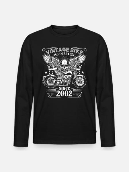 2002 Vintage Motorrad Biker Geburtstag Geboren im Jahr 2002 - Männer Premium Bio Langarmshirt - Schwarz