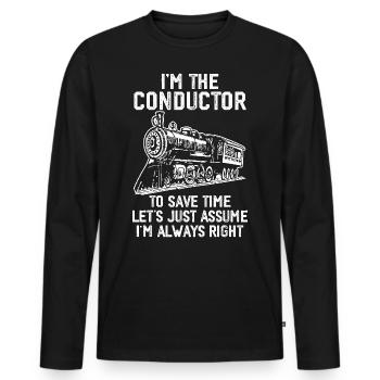 Niedlicher Zugführer Männer Frauen Eisenbahn Zug Liebhaber - Männer Premium Bio Langarmshirt - Schwarz - Vorne - Nico (187cm)