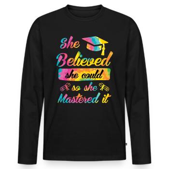 Sie hat es gemeistert Master Abschluss - Männer Premium Bio Langarmshirt - Schwarz - Vorne - Nico (187cm)