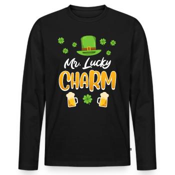 Mr Lucky Charm St. Patrick’s Day Men - T-shirt manches longues Premium bio Homme - noir - Devant - Nico (187cm)