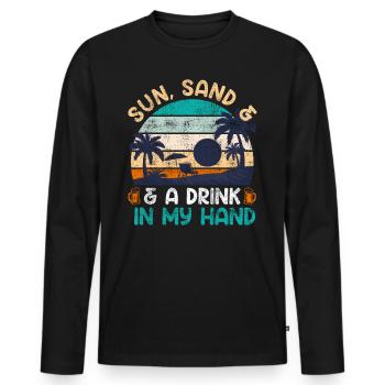 Plage ensoleillée un verre à la main fête de vacances - T-shirt manches longues Premium bio Homme - noir - Devant - Nico (187cm)
