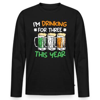 Drink for three this year St. Patrick's Day - Men's Premium Organic Long Sleeve Shirt - black - Front - Nico (187cm)