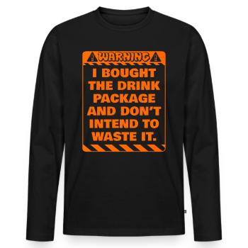 Attention j’ai réservé le forfait boissons party - T-shirt manches longues Premium bio Homme - noir - Devant - Nico (187cm)
