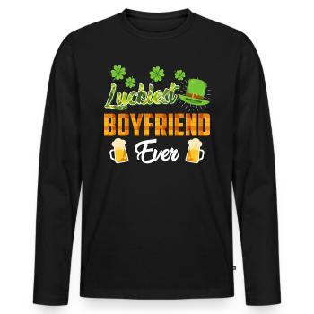 Le petit ami le plus chanceux de tous les temps La Saint-Patrick - T-shirt manches longues Premium bio Homme - noir - Devant - Nico (187cm)