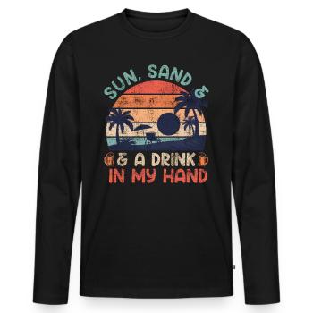 Plage ensoleillée un verre à la main fête de vacances - T-shirt manches longues Premium bio Homme - noir - Devant - Nico (187cm)