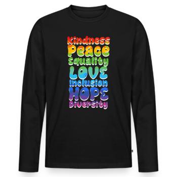 Inclusion Acceptation Gentillesse Solidarité - T-shirt manches longues Premium bio Homme - noir - Devant - Nico (187cm)