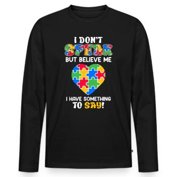 Sensibilisation à l’autisme enfant autiste - T-shirt manches longues Premium bio Homme - noir - Devant - Nico (187cm)