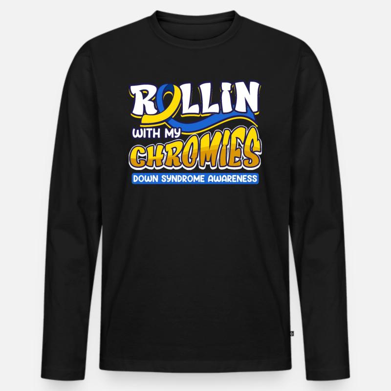 Down Syndrom Rollin with my Chromies - Männer Premium Bio Langarmshirt - Schwarz