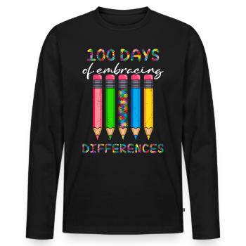 100 jours de sensibilisation à la diversité et à la solidarité - T-shirt manches longues Premium bio Homme - noir - Devant - Nico (187cm)