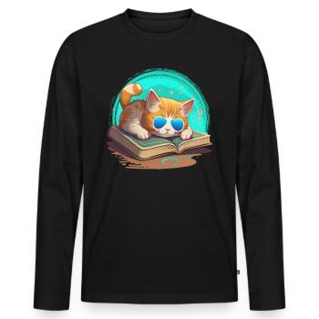 Amoureux des chats et rat de bibliothèque Amoureux du livre et - T-shirt manches longues Premium bio Homme - noir - Devant - Nico (187cm)