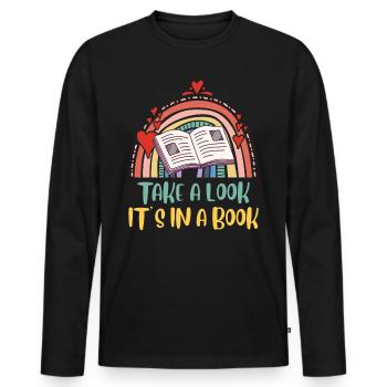 Jetez un oeil C’est dans un livre Amoureux du livre et du livre - T-shirt manches longues Premium bio Homme - noir - Devant - Nico (187cm)