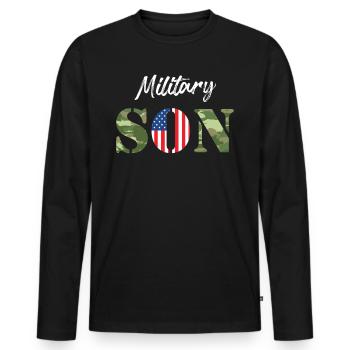 Patriotisme Militaire Fils Soldats Armée Fan USA - T-shirt manches longues Premium bio Homme - noir - Devant - Nico (187cm)
