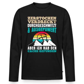 Geocacher GPS Ich hab den Cache gefunden - Männer Premium Bio Langarmshirt - Schwarz - Vorne - Nico (187cm)