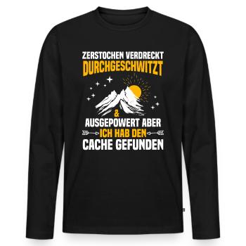 Geocacher Ich hab den Cache gefunden Geocache - Männer Premium Bio Langarmshirt - Schwarz - Vorne - Nico (187cm)