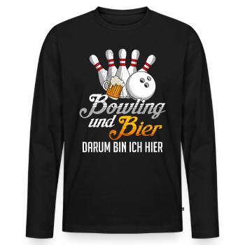 Bowling und Bier Darum bin ich hier Bierliebhaber - Männer Premium Bio Langarmshirt - Schwarz - Vorne - Nico (187cm)