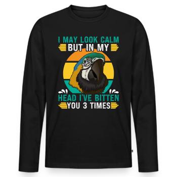 Ara Parrot I may look Calm but in my Head Macaw - Men's Premium Organic Long Sleeve Shirt - black - Front - Nico (187cm)