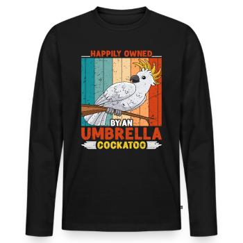 Kakadus Happily owned by an Umbrella Cockatoo - Männer Premium Bio Langarmshirt - Schwarz - Vorne - Nico (187cm)
