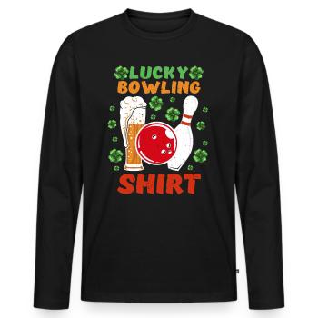 Lucky Bowling Shirt Bowling Player Outfit - Men's Premium Organic Long Sleeve Shirt - black - Front - Nico (187cm)