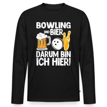 Bowling und Bier Darum bin ich hier Bowler - Männer Premium Bio Langarmshirt - Schwarz - Vorne - Nico (187cm)