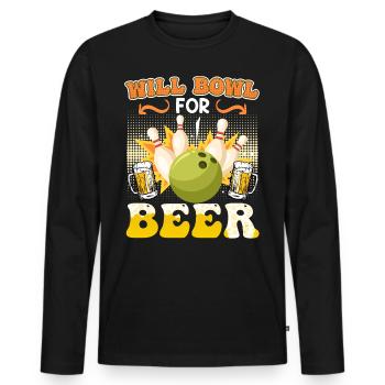 Bowling Shirt Will Bowl for Beer Bierfan - Men's Premium Organic Long Sleeve Shirt - black - Front - Nico (187cm)