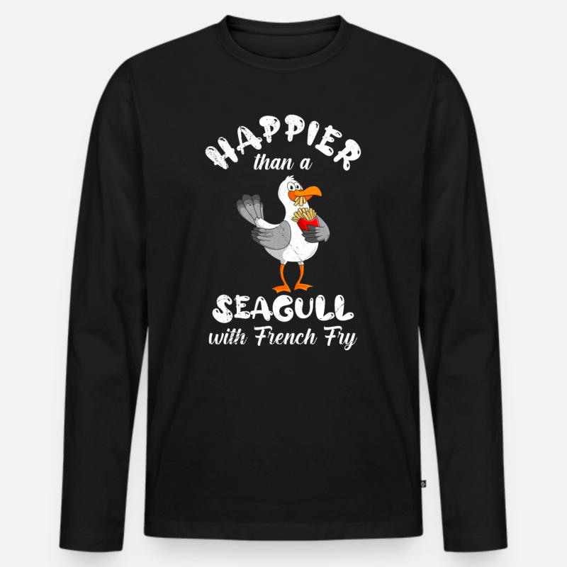 Glücklicher als eine Möwe mit Pommes Möwen - Männer Premium Bio Langarmshirt - Schwarz