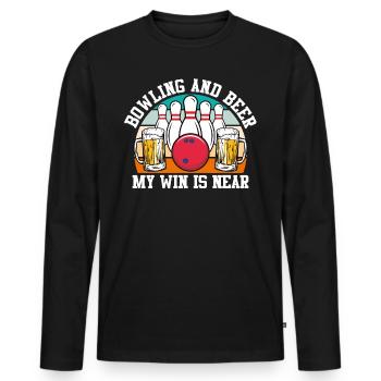 Bowling and Beer My Win is Near Bierfan - Men's Premium Organic Long Sleeve Shirt - black - Front - Nico (187cm)