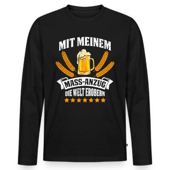 Bayerisch Shirt Mit Meinem Mass-Anzug Welt Erobern - Männer Premium Bio Langarmshirt - Schwarz - Vorne - Nico (187cm)