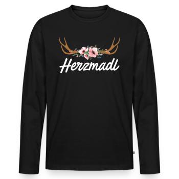 Bayerische Frauen Herzmadl Bayern Boarisch - Männer Premium Bio Langarmshirt - Schwarz - Vorne - Nico (187cm)