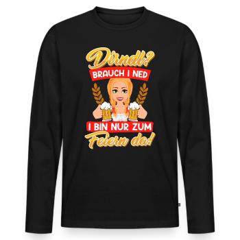 Mein Dirndl brauch i ned bin zum Feiern da! - Männer Premium Bio Langarmshirt - Schwarz - Vorne - Nico (187cm)