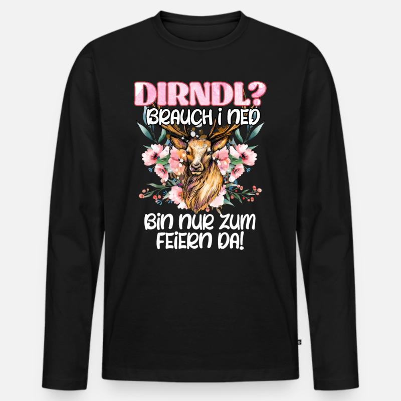Mein Dirndl brauch i ned bin zum Feiern da! - Männer Premium Bio Langarmshirt - Schwarz