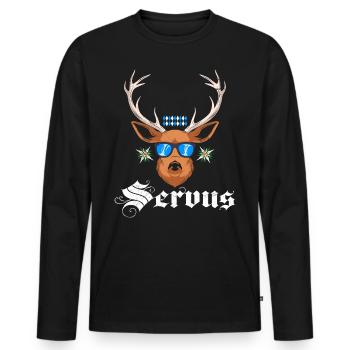 Bayerisch Servus Freistaat Bayern Blau Weiß - Männer Premium Bio Langarmshirt - Schwarz - Vorne - Nico (187cm)