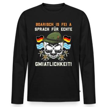 Boarisch is fei a Sprach für Echte Gmiatlichkeit - Men's Premium Organic Long Sleeve Shirt - black - Front - Nico (187cm)