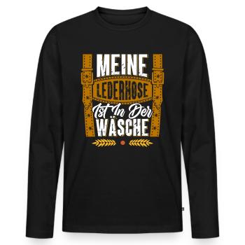 Meine Lederhose ist noch in der Wäsche Trachten - Männer Premium Bio Langarmshirt - Schwarz - Vorne - Nico (187cm)
