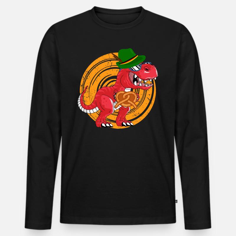 Oktobasaurus Rex Dinosaurier Brezel - Männer Premium Bio Langarmshirt - Schwarz
