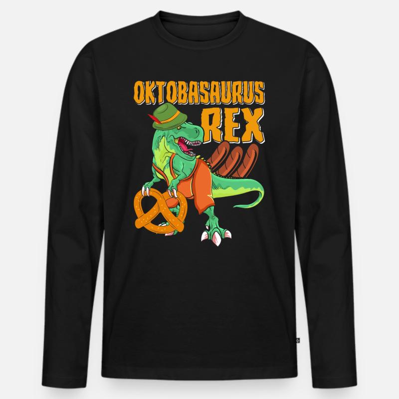 Oktobasaurus Rex Dinosaurier Brezel - Männer Premium Bio Langarmshirt - Schwarz