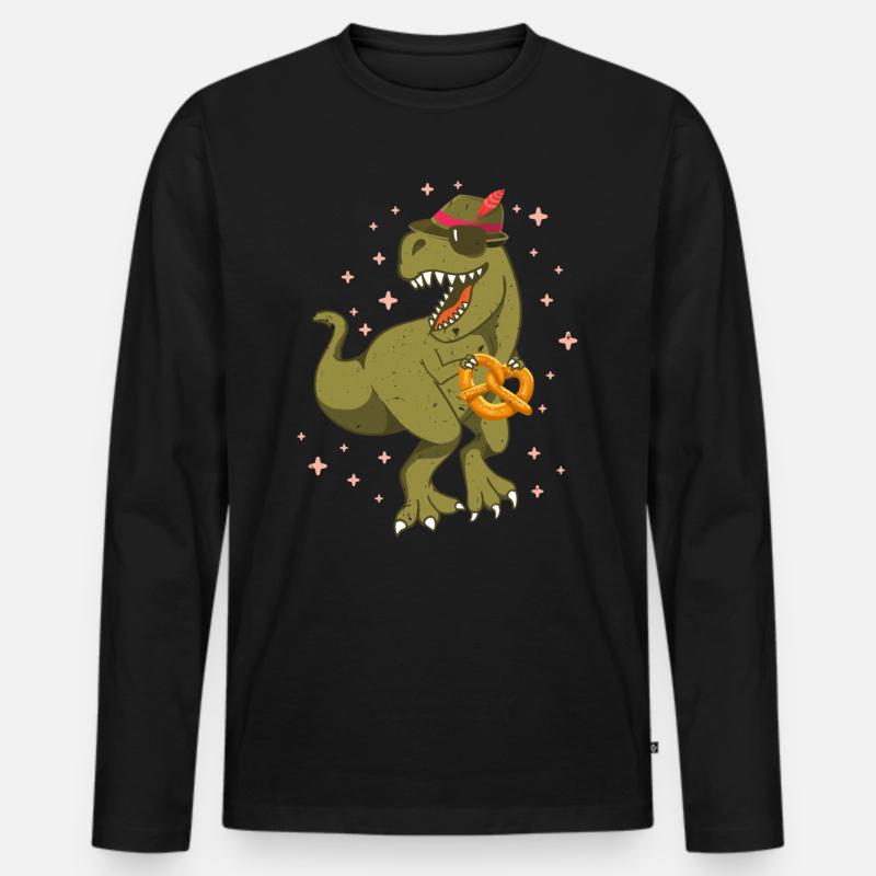 Brezeln Dinosaurier Bayerisch - Männer Premium Bio Langarmshirt - Schwarz