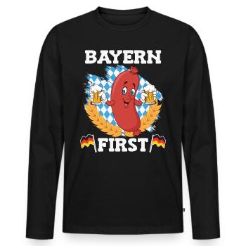 Bayern First Bayerische Bratwurst Weiß Blau - Männer Premium Bio Langarmshirt - Schwarz - Vorne - Nico (187cm)