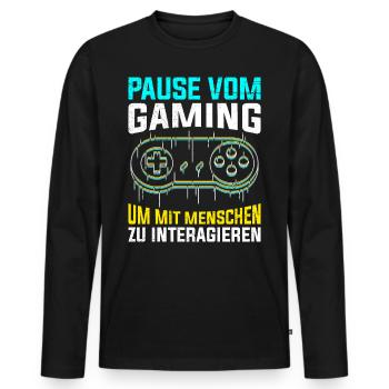 Video Spieler Pause vom Gaming Controller Video - Männer Premium Bio Langarmshirt - Schwarz - Vorne - Nico (187cm)