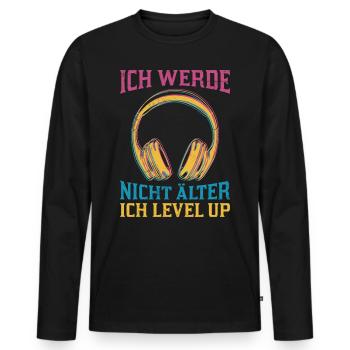 Retro Gamer B-Day Werde nicht Älter Ich Level Up - Männer Premium Bio Langarmshirt - Schwarz - Vorne - Nico (187cm)