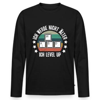 Retro Gamer B-Day Werde nicht Älter Ich Level Up - Männer Premium Bio Langarmshirt - Schwarz - Vorne - Nico (187cm)