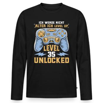 Retro Gamer B-Day Level 35 Unlocked Zocker - Männer Premium Bio Langarmshirt - Schwarz - Vorne - Nico (187cm)
