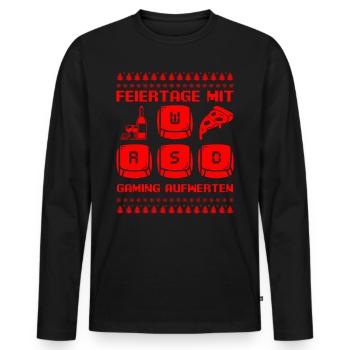 Gamer Feiertage mit Gaming Aufwerten Weihnachten - Männer Premium Bio Langarmshirt - Schwarz - Vorne - Nico (187cm)