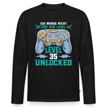 Retro Gamer B-Day Level 35 Unlocked Zocker - Männer Premium Bio Langarmshirt - Schwarz - Vorne - Nico (187cm)