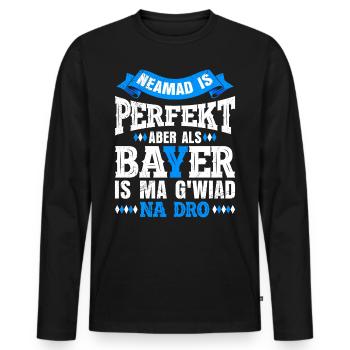 Bayerisch Niemand is Perfekt aber als Bayer - Männer Premium Bio Langarmshirt - Schwarz - Vorne - Nico (187cm)