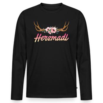 Bayerische Frauen Herzmadl Bayern Boarisch - Männer Premium Bio Langarmshirt - Schwarz - Vorne - Nico (187cm)