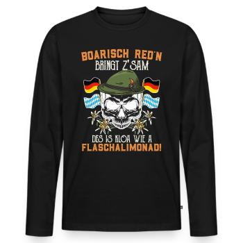 Boarisch Red'n bringt Z'Bayern Deutsch - Männer Premium Bio Langarmshirt - Schwarz - Vorne - Nico (187cm)