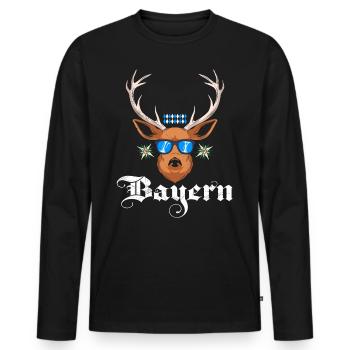 Bayern Blau Weiß Freistaat Bayern Bayerisch - Männer Premium Bio Langarmshirt - Schwarz - Vorne - Nico (187cm)