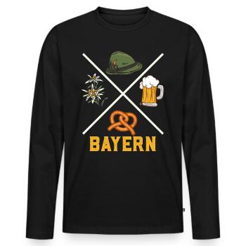Bayerisch Tradition Bierkrug Brezeln Bayern - Männer Premium Bio Langarmshirt - Schwarz - Vorne - Nico (187cm)