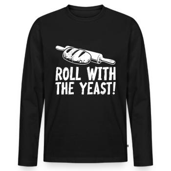 Bread Baking Roll with the Yeast! Rolling pin baking - Men's Premium Organic Long Sleeve Shirt - black - Front - Nico (187cm)