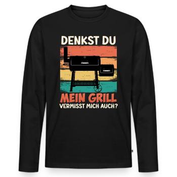 Fleischliebhaber DENKST DU MEIN GRILL VERMISST - Männer Premium Bio Langarmshirt - Schwarz - Vorne - Nico (187cm)